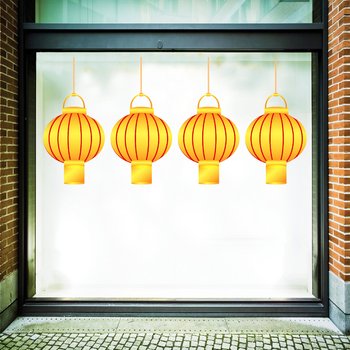 Decal trang trí tết hình lồng đèn vàng mẫu 2