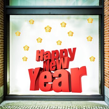 Decal trang trí tết Happy new year đỏ mẫu 2