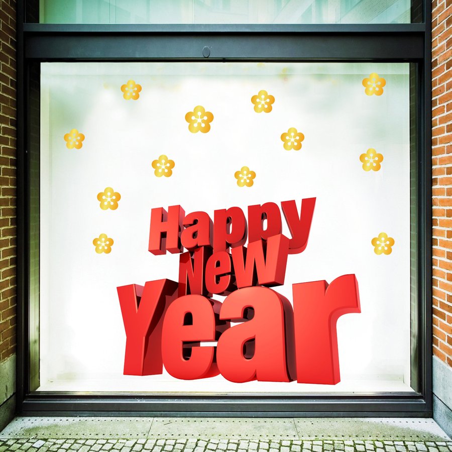 Decal trang trí tết Happy new year đỏ mẫu 2