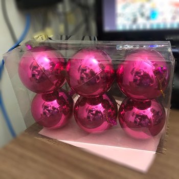 Bịch 6 quả châu bóng 6cm hồng trang trí noel