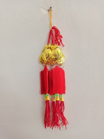 Combo 5 dây lộc treo trang trí tết Túi vàng cá chép pháo nhung đỏ (58)