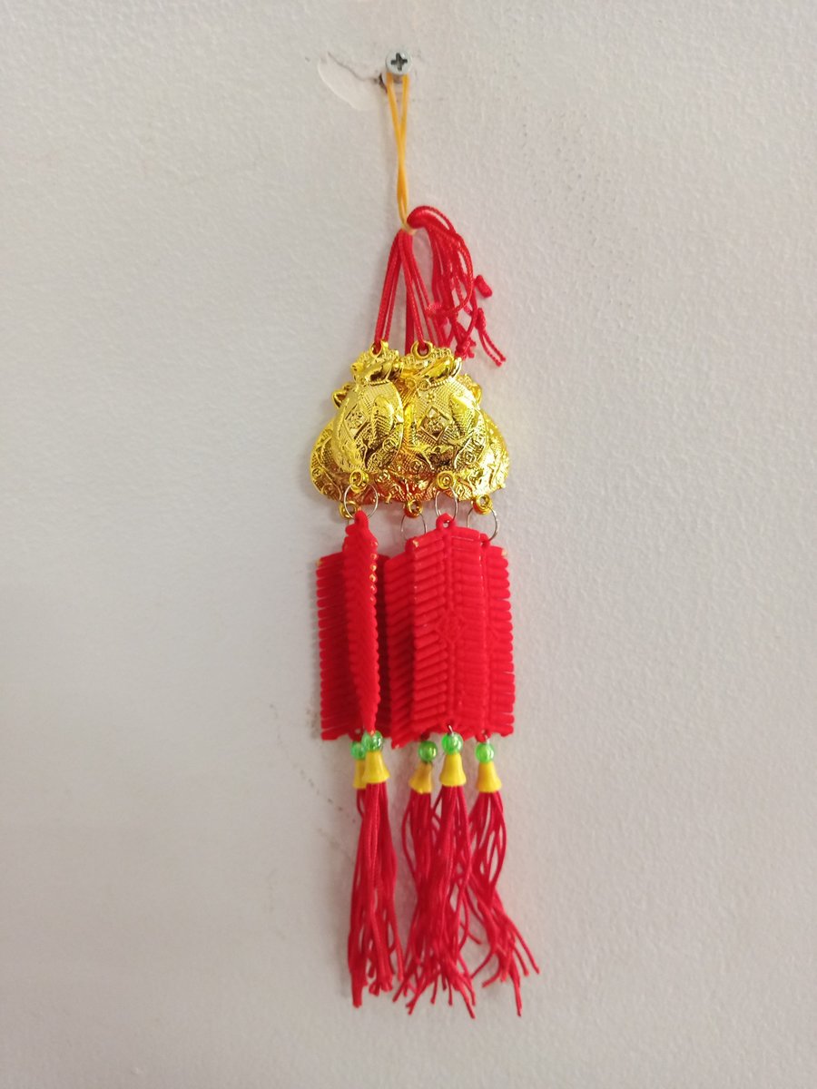 Combo 5 dây lộc treo trang trí tết Túi vàng cá chép pháo nhung đỏ (58)