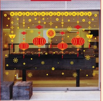 Decal trang trí tết lồng đèn đỏ may mắn 2