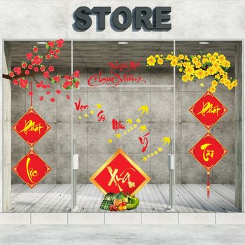 Combo decal trang trí tết Xuân phát tài phát lộc vạn sự như ý (HN)