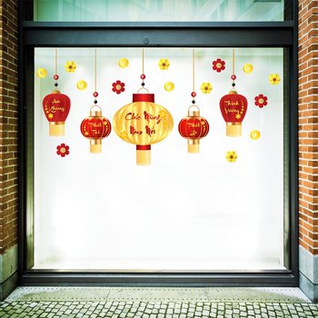 Decal Trang Trí Tết Lồng Đèn Chúc Mừng Năm Mới