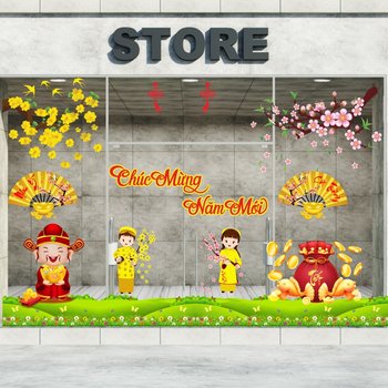 Combo decal trang trí Mai Đào Chúc mừng năm mới 09