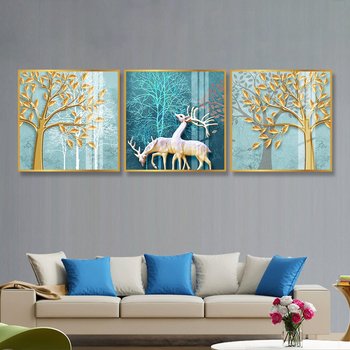 Tranh treo tường cặp hươu giữa rừng vàng