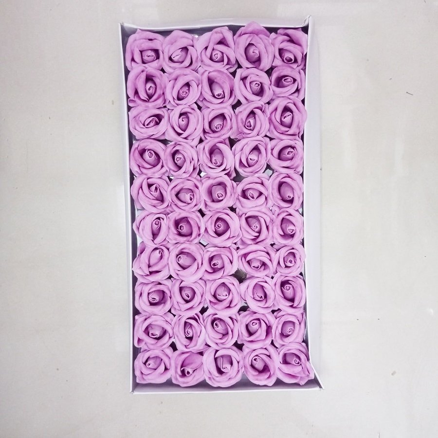 Hộp 50 đầu bông hoa hồng sáp màu tím