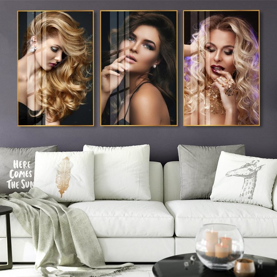 Bộ Tranh treo tường 3 tấm Lady Hair - H517