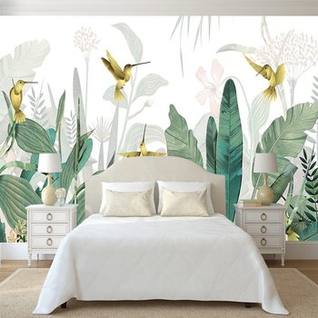 Tranh dán tường tường chim ruồi vàng và lá xanh