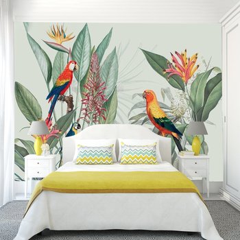 Tranh dán tường vẹt và hoa thiên điểu