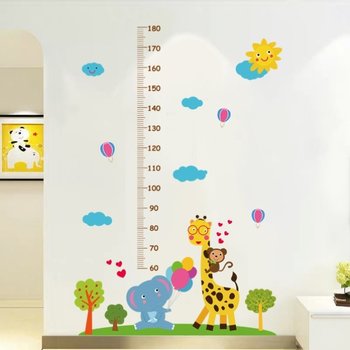 Decal dán tường thước đo chiều cao hươu và những người bạn