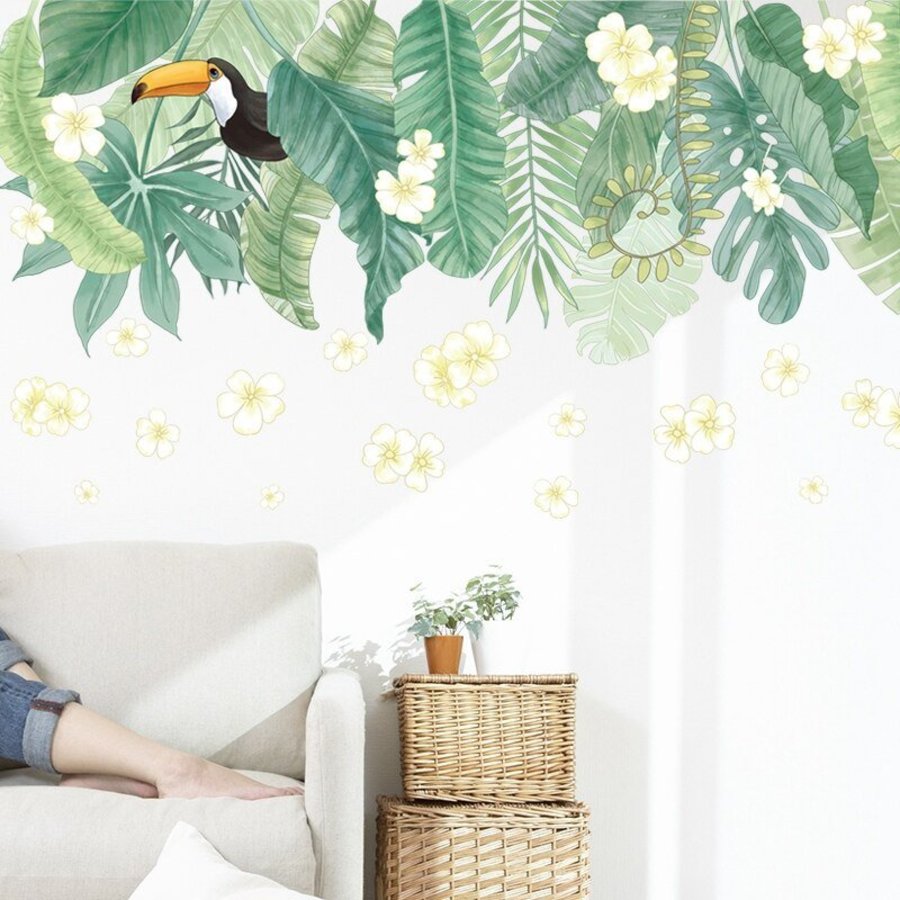 Decal dán tướng giàn lá xanh và chim tucan