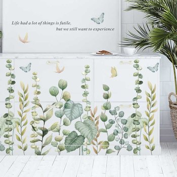 Decal dán tường lá xanh và bướm