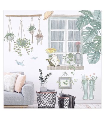 Decal dán tường góc cây xanh và cửa sổ