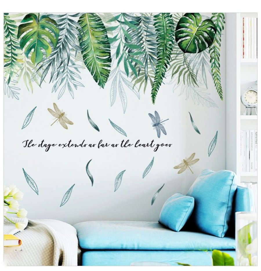 Decal dán tường giàn lá xanh treo tường 2