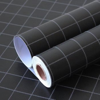 10m Giấy Dán Tường Sọc Ô Vuông Màu Đen