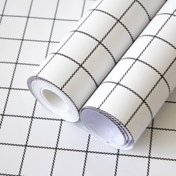 10m Giấy Dán Tường Sọc Ô Vuông Màu Trắng