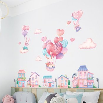 Decal thành phố và khí cầu thỏ hồng