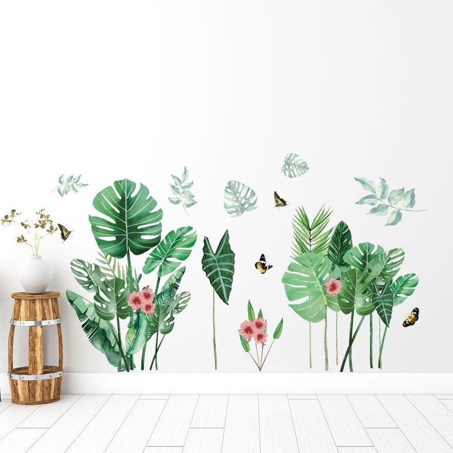 Decal dán tường bụi lá xanh