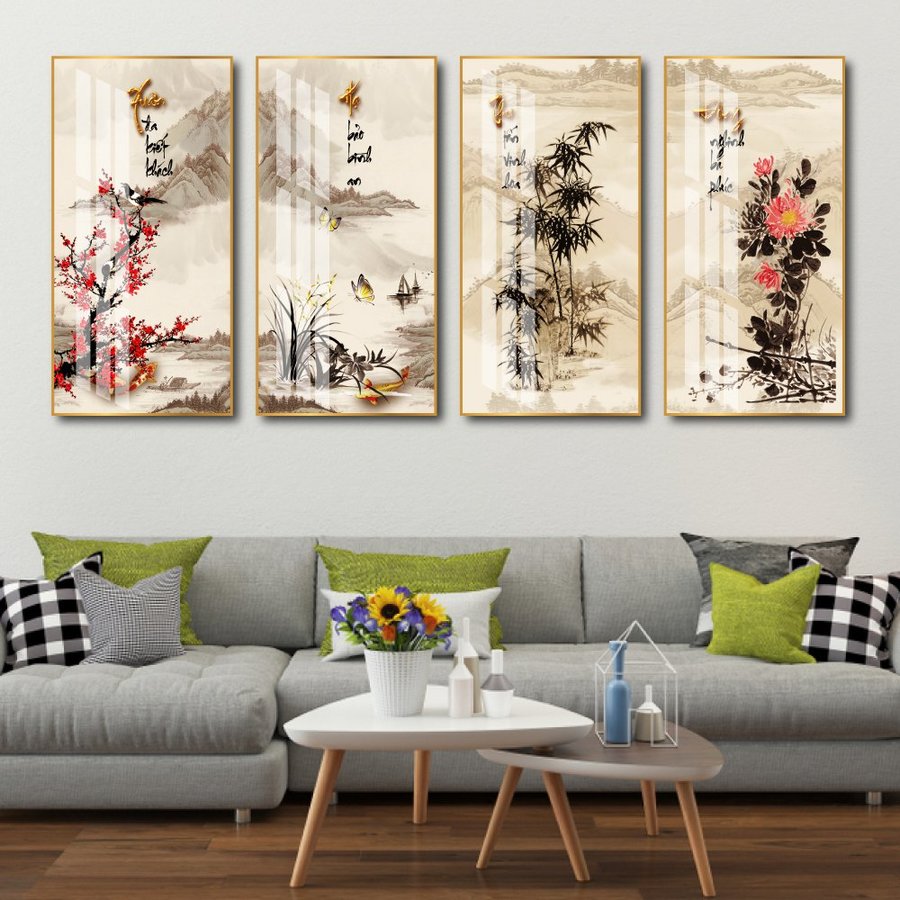 Bộ Tranh Tứ Quý Đào Lan Cúc Trúc 6