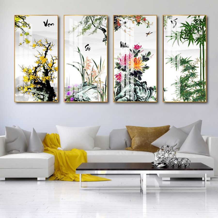 Bộ Tranh Tứ Quý Mai Lan Cúc Trúc