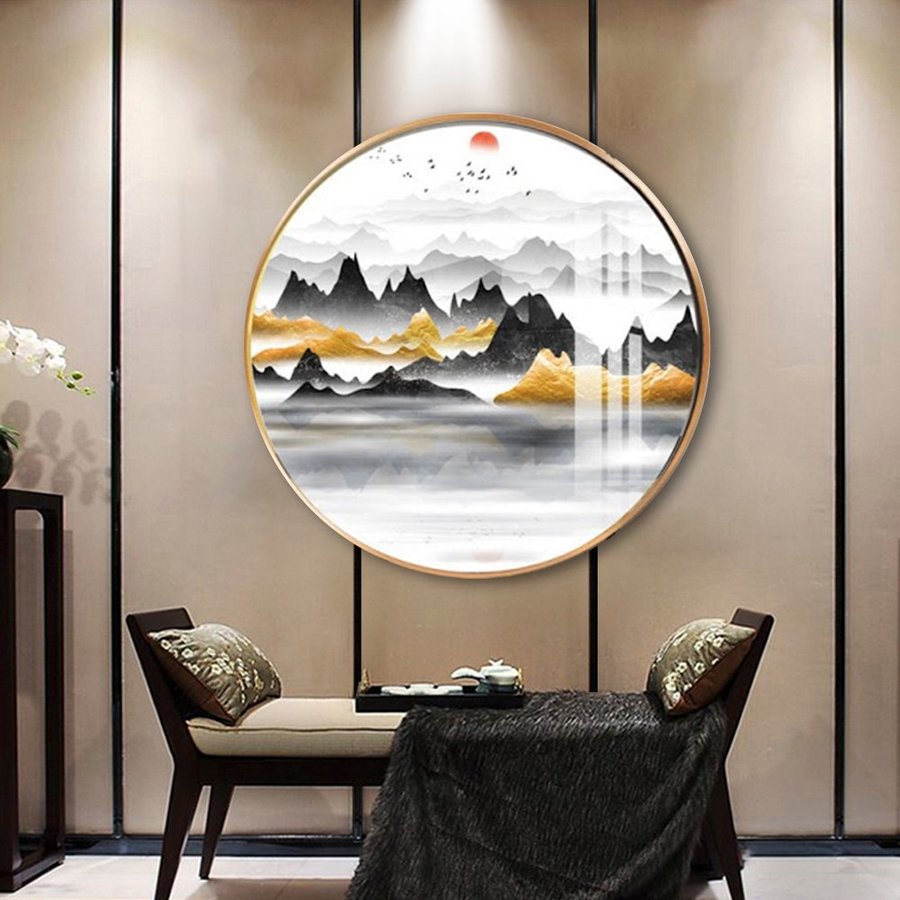 Tranh Tròn Tráng Gương Núi Non Trùng Điệp