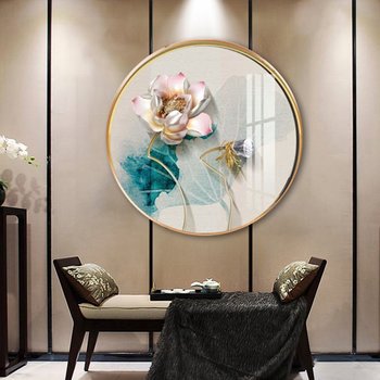 Tranh Tròn Tráng Gương Sen Trắng Nghệ Thuật