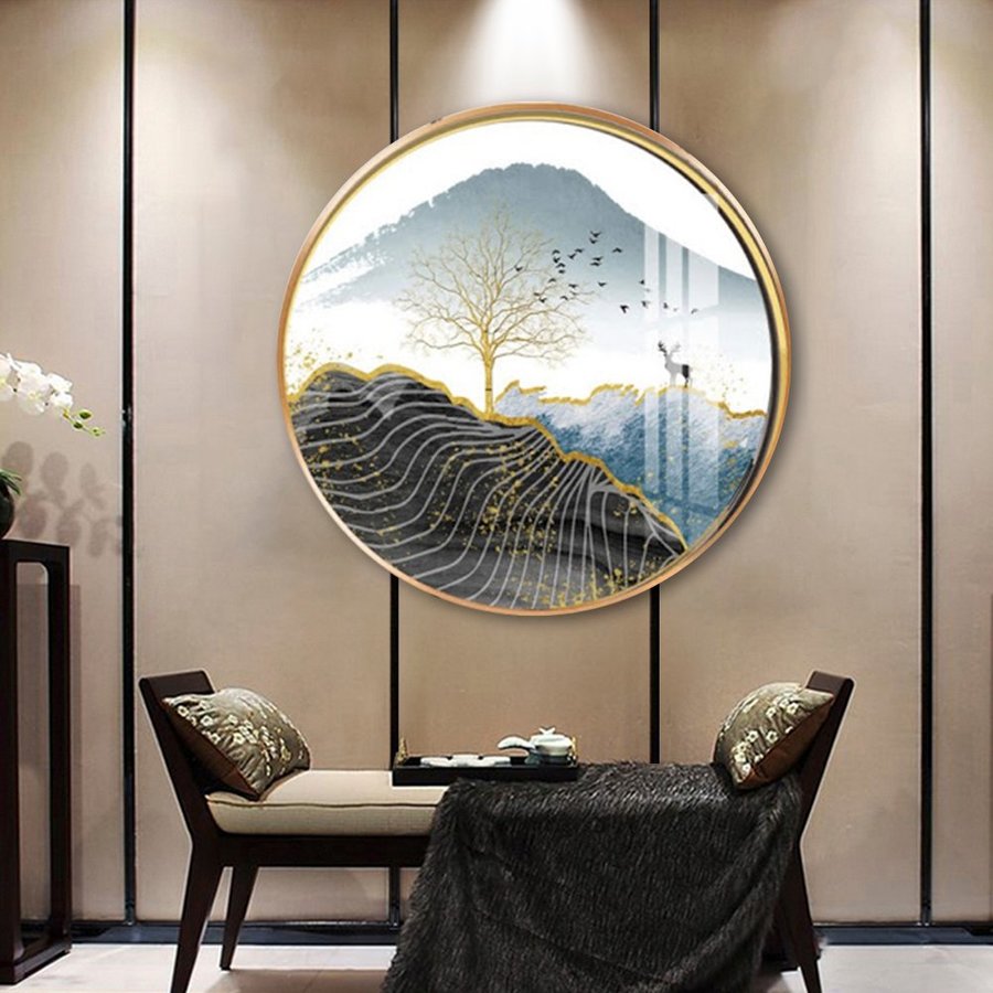 Tranh Tròn Tráng Gương Hươu Nghệ Thuật