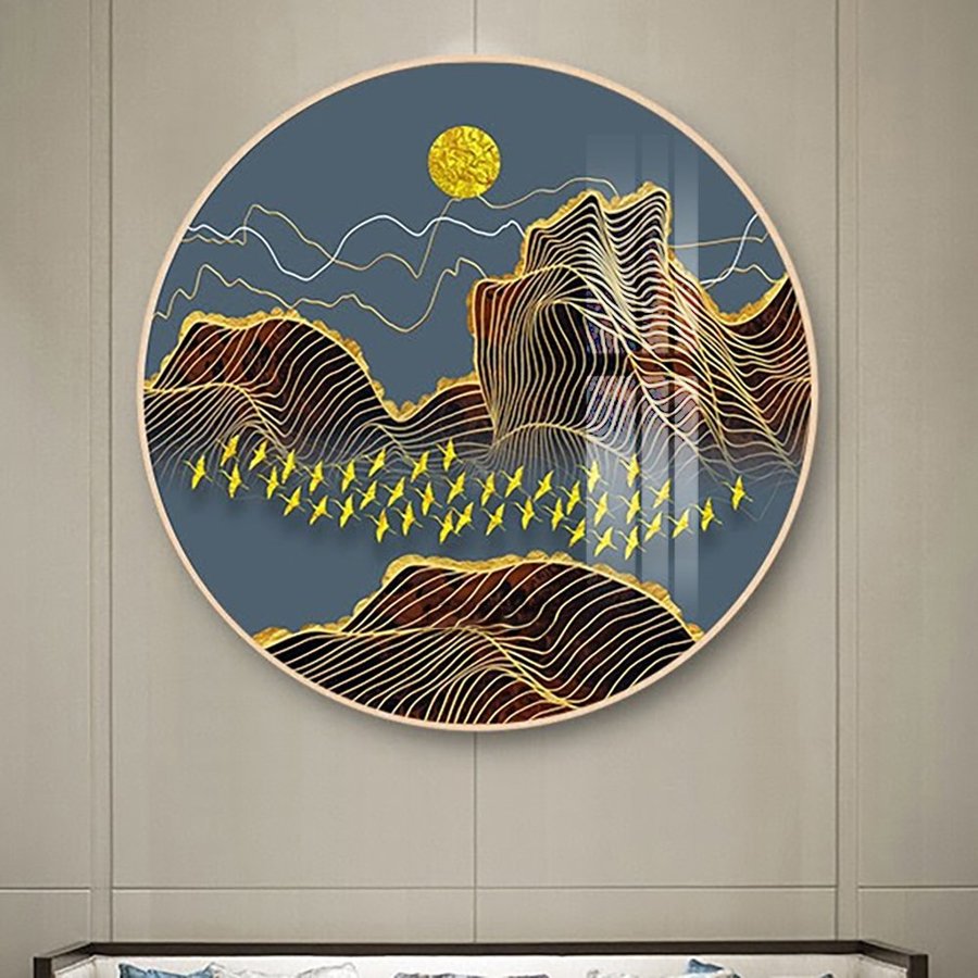 Tranh Tròn Tráng Gương Chim Hạc Nghệ Thuật