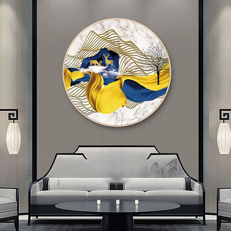 Tranh Tròn Tráng Gương Đôi Hươu Vàng Nghệ Thuật 5