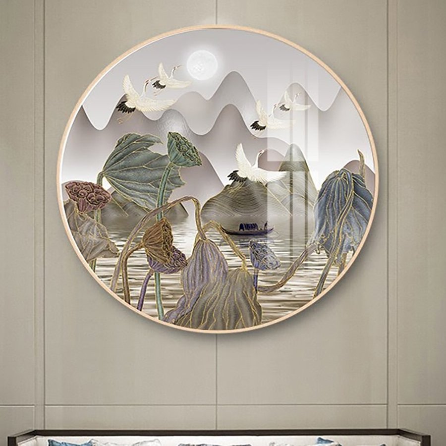 Tranh Tròn Tráng Gương Hạc Trắng Nghệ Thuật 2