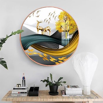 Tranh Tròn Tráng Gương Đôi Hươu Vàng Nghệ Thuật 7