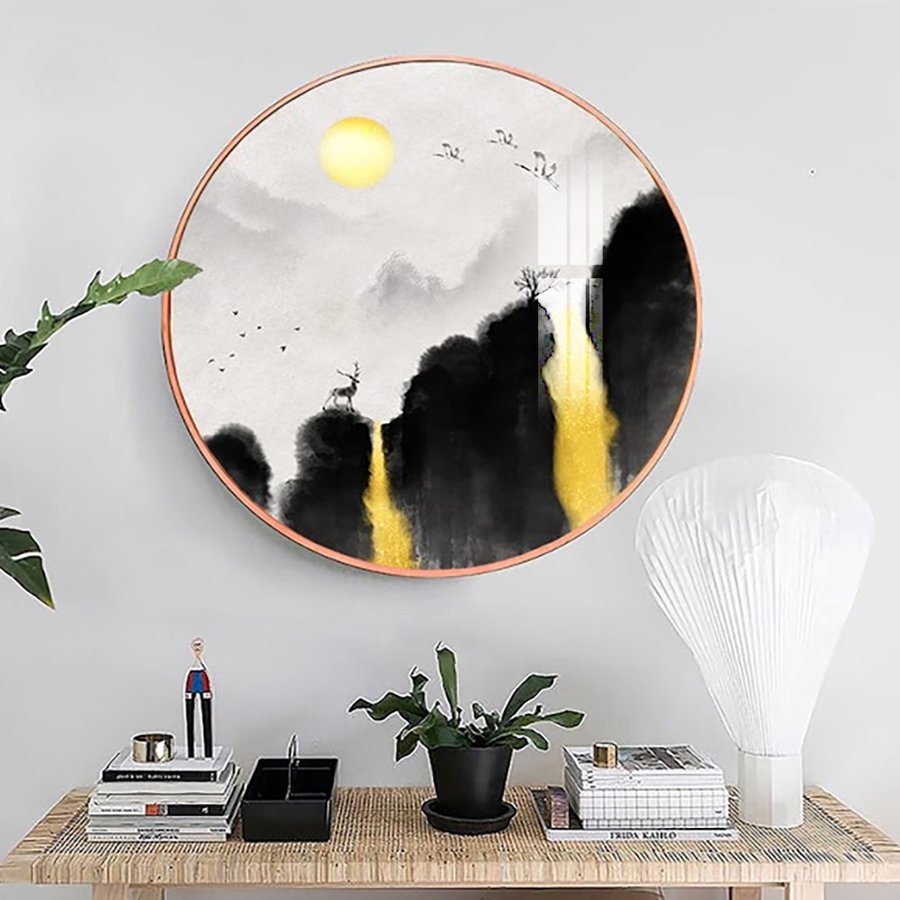 Tranh Tròn Tráng Gương Hươu Vàng Dưới Ánh Trăng