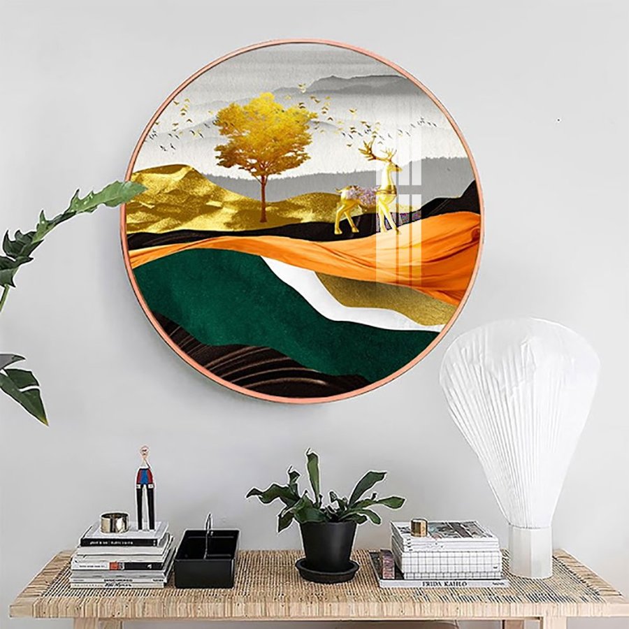 Tranh Tròn Tráng Gương Hươu Vàng Nghệ Thuật