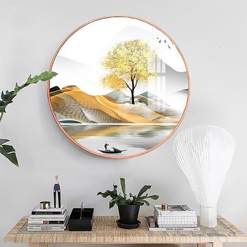 Tranh Tròn Tráng Gương Thiên Nhiên Hữu Tình Sắc Vàng Kim