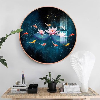 Tranh Tròn Tráng Gương Cá Chép Và Sen Hồng