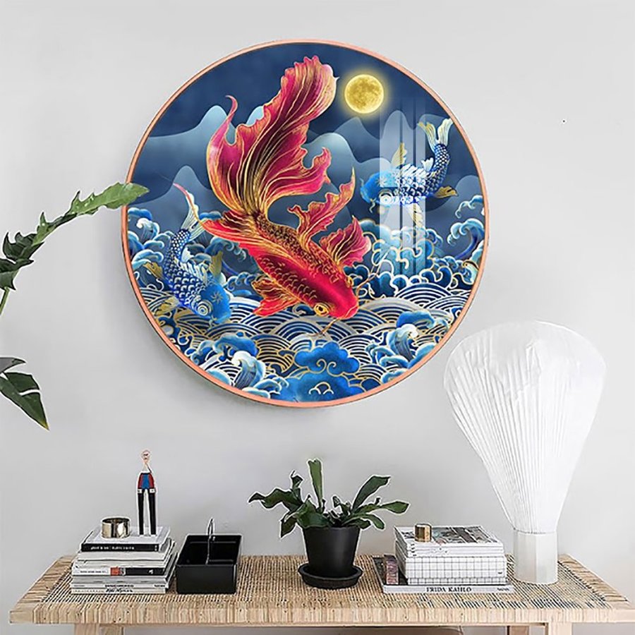 Tranh Tròn Tráng Gương Cá Chép Vượt Vũ Môn