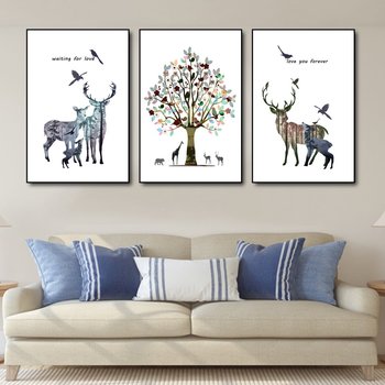 Tranh Treo Tường Gia Đình Hươu Và Cây Sắc Màu