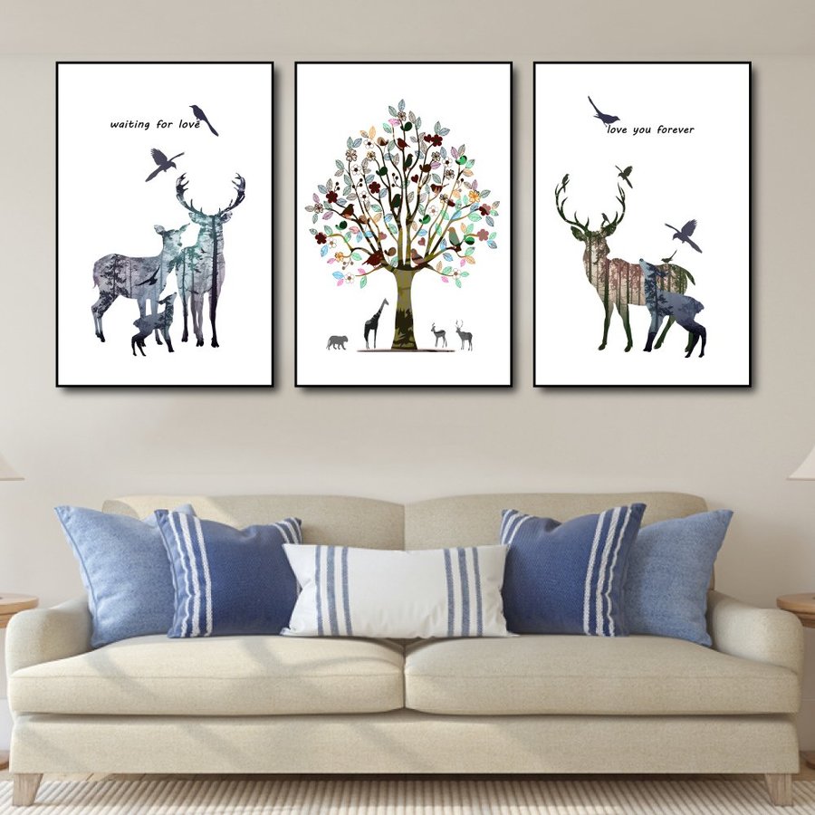 Tranh Treo Tường Gia Đình Hươu Và Cây Sắc Màu