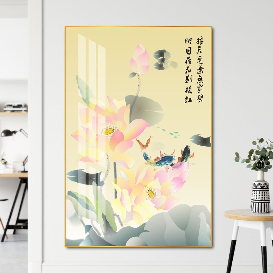 Tranh treo tường hoa sen hồng và cá chép