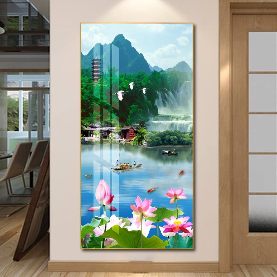 Tranh treo tường sen hồng giữa thiên nhiên