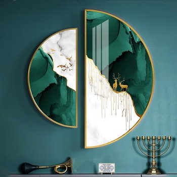 Tranh Bán Nguyệt Đôi Hươu Nghệ Thuật