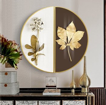 Tranh Bán Nguyệt Nghệ Thuật Hoa Trắng Lá Vàng