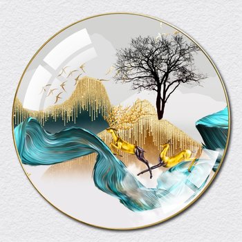 Tranh Tròn Tráng Gương Đôi Hươu Vàng Nghệ Thuật 12