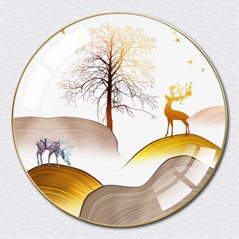 Tranh Tròn Tráng Gương Đôi Hươu Vàng Nghệ Thuật 13