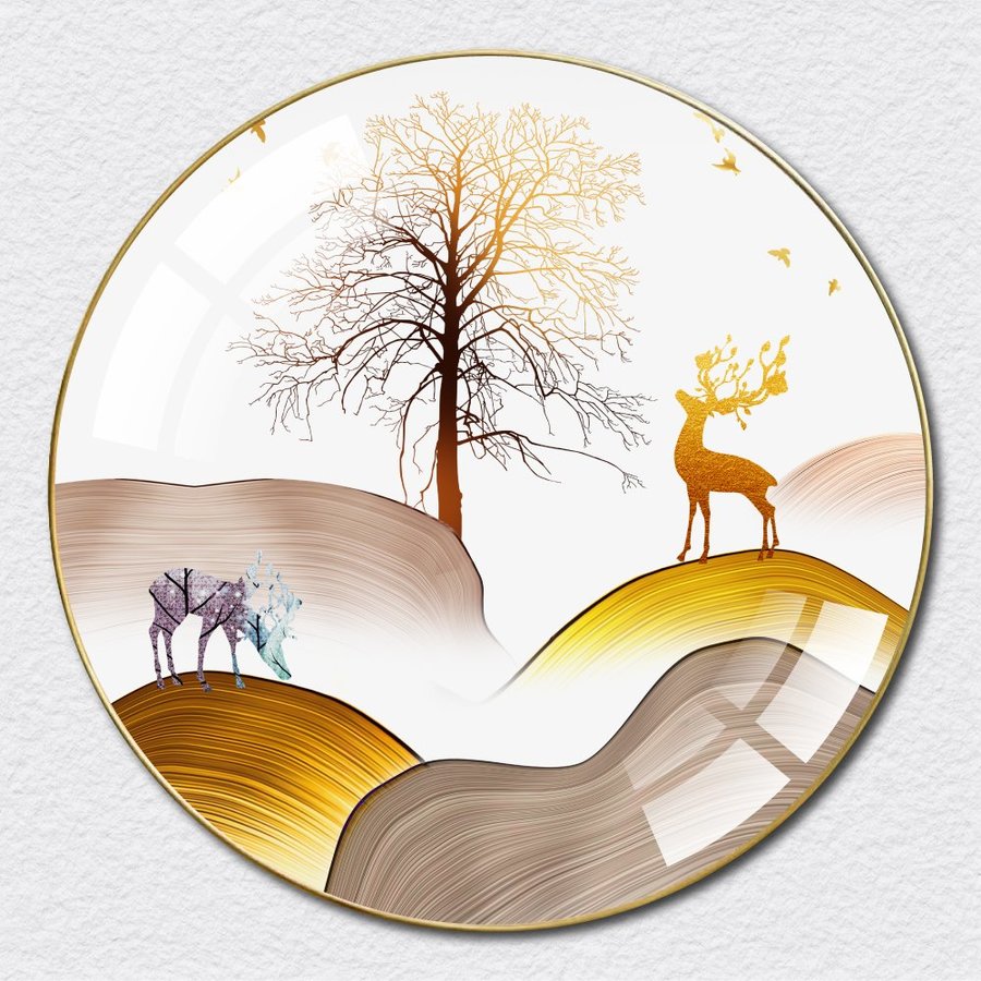 Tranh Tròn Tráng Gương Đôi Hươu Vàng Nghệ Thuật 13