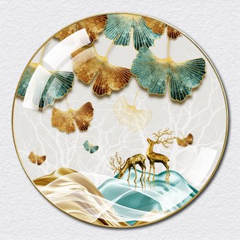 Tranh Tròn Tráng Gương Đôi Hươu Vàng Nghệ Thuật 14