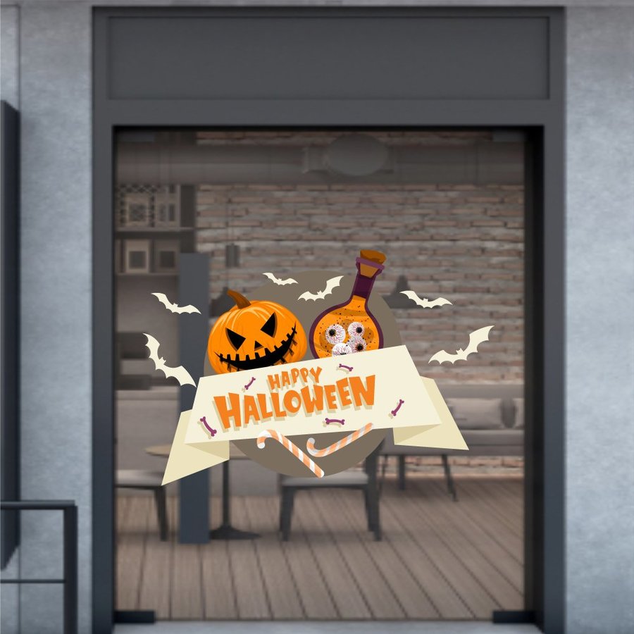 Decal trang trí halloween bí ngô và lọ thuốc kì quái