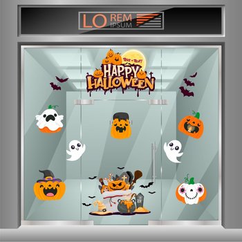 Decal trang trí Halloween combo bí ngô và bóng ma